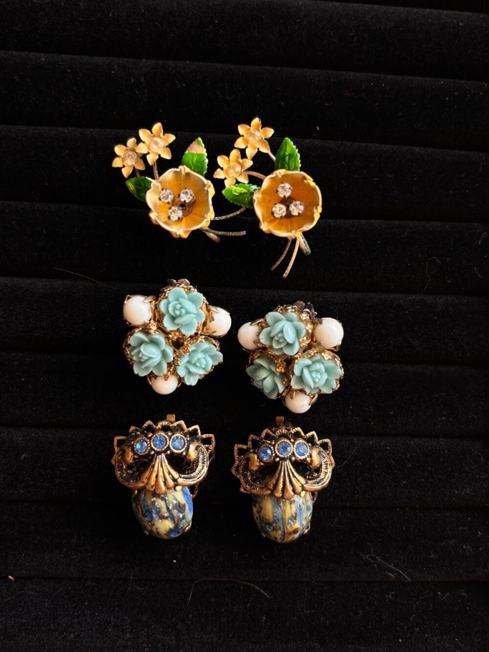 Vintage gold colorful clip on earring bundle